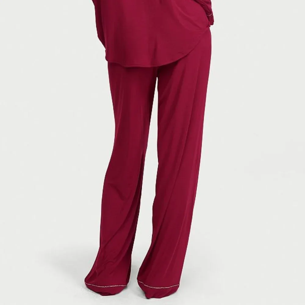 VS XS Regular 30" Inseam Modal PJ Set Red with Leopard Piping NWT - Picture 9 of 16